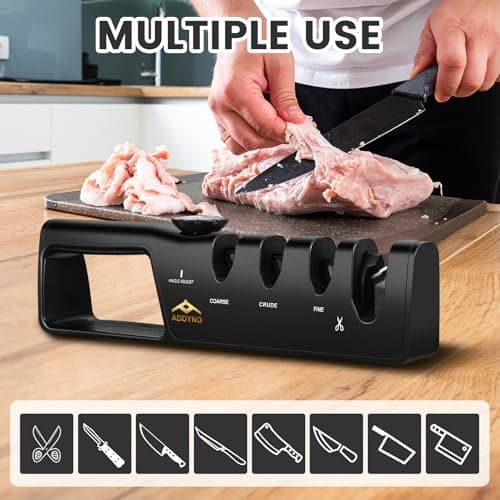 ADDYNO 4-in-1 Knife Sharpener with Angle Guide, Adjustable Edge,3-Stage Coarse–Sharpen–Fine + Scissors Slot, Non-Slip Base & Ergonomic Handle for Kitchen Knives,Square Black - Thumbnail 5
