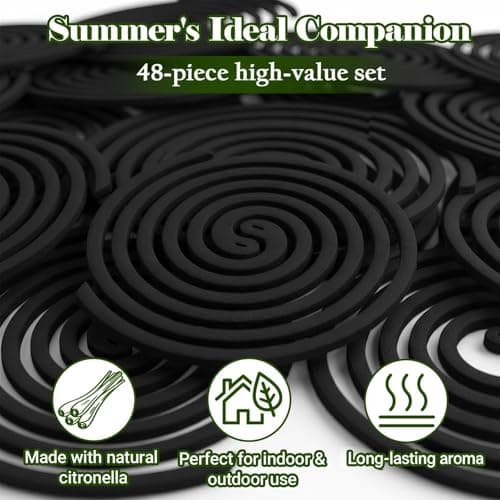 FIRIK Citronella Coils Outdoor, 20 PCS Citronella Incense Coil with 2 Incense Burner and 2 Coil Holders, Natural Lemongrass Coils for Patio Camping Farms Courtyards Backyard Garden BBQ Indoor, Black - Thumbnail 5