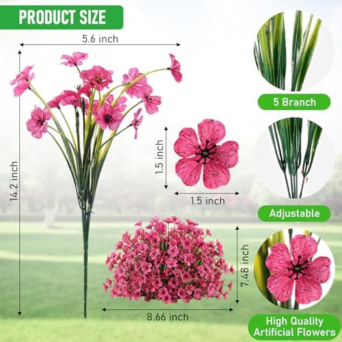 Powbrace 22 Pack Artificial Flowers for Outdoor Indoor Fake Plants, Faux Silk Flowers for Outdoors Outside Front Porch Hanging Planter Window Box Garden Spring Decoration(Multi-Colour) - Thumbnail 5