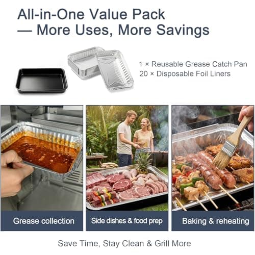 BLUES GRILL PARTS 93305 Grease Catch Pan - 20-Pack Disposable Aluminum Foil Drip Pan Liners, 7515/6415 Replacement for Weber Genesis II 3-Burner, Spirit 2/3-Burner, Silver/Gold, Platinum I/II, Summit - Thumbnail 5