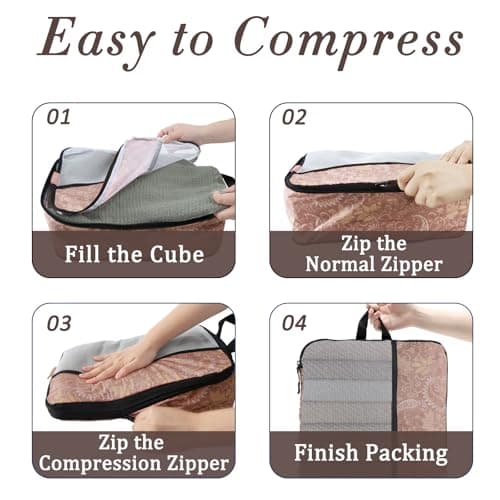 U+U 4 Set Compression Packing Cubes - Ultralight Travel Organizers, Space-Saving Suitcase Organizer, Expandable Packing Cubes for Travel and Family Vacation (Paisley Pattern) - Thumbnail 6
