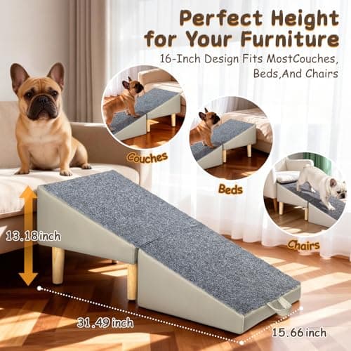 Foldable Lightweight Dog Ramp for Small Dogs - Built-in Pet Stairs for Elderly Small Dogs & Injured Puppies, 13.1'H Pet Ramp for Couch & Low Bed, Multi-Use as Footstool - Thumbnail 4