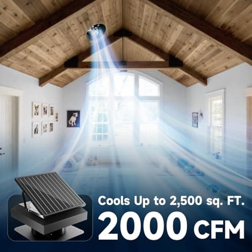Hon&Guan Solar Attic Fan with Thermostat, 40 Watt Solar Roof Vent Fan, 12", 2000 CFM, Cools up to 2500 Sq.Ft, 2 Modes - Thumbnail 3