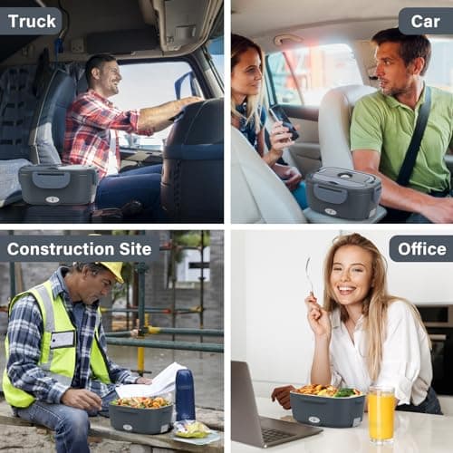 Vabaso Electric Lunch Box Food Heater, Electric Heating Lunch Boxes Lunch for Adults/Men/Car/Truck/Work, 1.5L Removable 304 Stainless Steel Container, 80W, 110V/12V/24V, with Fork & Spoon - Thumbnail 6