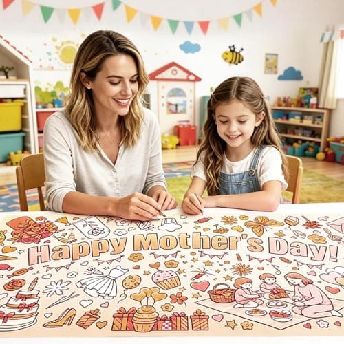 TOLGOE Mother's Day Coloring Posters for Kids - 2PCS 35" x 31" Giant Paper Coloring Banner/Table Cover, DIY Art Group Activities Gifts for Mom & Grandma (No Markers) - Thumbnail 3
