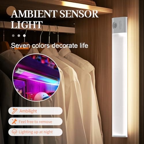 ZSYZDL Rechargeable LED Night Light (1-Pack), 11.8" Motion Sensor Under Cabinet Light with 7-Color Ambient & Cool White, Magnetic Auto On/Off Wireless Wall Sconce for Closet, Staircase, Kitchen - Thumbnail 2