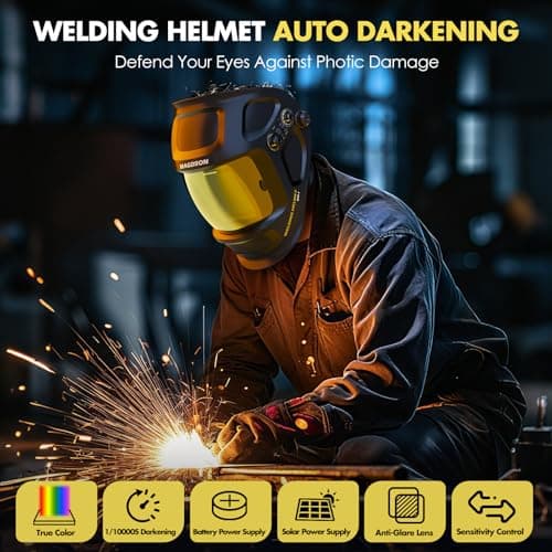 Auto Darkening Welding Helmet Large View 3.94" x 3.66", True Color Welding Hood Optical Clarity, 4 Arc Sensor Solar/Battery Powered, Wide Shade 3.5/5-9/9-13 Welder Mask for TIG MIG ARC Cut Grind - Thumbnail 2