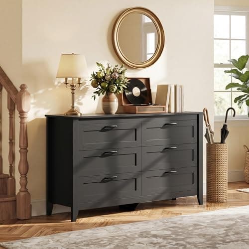 GALAXHERO 6-Drawer Wood TV Stand for 65" TV with Metal Handle, Large Double Wooden TV Console for Living Room, Office, Hallway, Closet, Black - Thumbnail 3