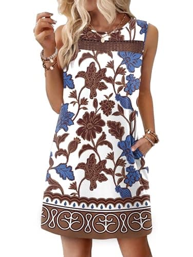 WIHOLL Vacation Outfits for Women Casual Spring Dress 2026 Summer Dresses Tank Dress Beach Vacation Fashion Clothing Elegant Classy Tropical Travel Resort Wear Hawaiian Brown XL - Image 1