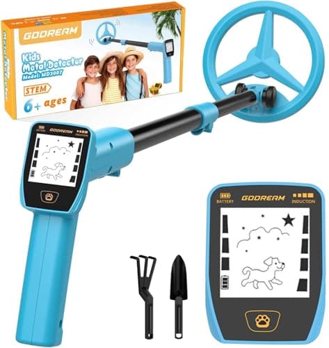 GDDREAM Metal Detector, Rechargeable Metal Detector for Kids, Adjustable 23.6"-34.2" Kids Metal Detector with LCD Display, 6.5" Waterproof Search Coil for Outdoor Exploration, Blue - Image 1