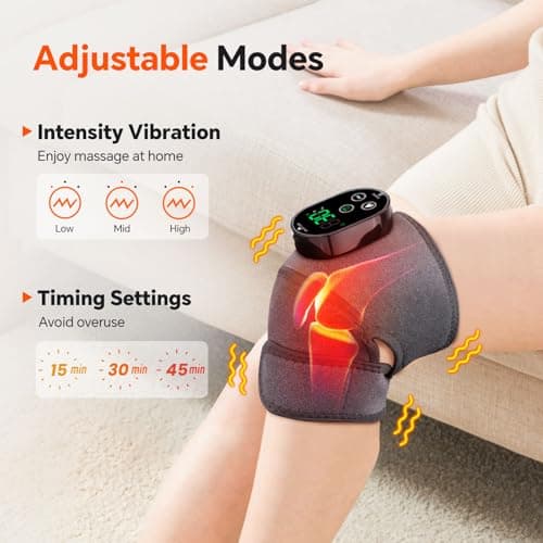 Cordless Knee Massager with Heat, Heating Pad for Knee Shoulder Elbow, Heated Knee Brace for Arthritis, Knee Heating Pad Wrap with 6 Heating Levels, 3 Massage Modes&Timer (Gray) - Thumbnail 3