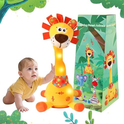 Dancing Talking Lion Plush Toy, Interactive Mimicking Recording Repeating Lion Stuffed Animal, Singing 10 Children's Songs, Tummy Time Light Up Toy for Toddlers 1-3 Years, Forest Birthday Party Gifts - Image 1