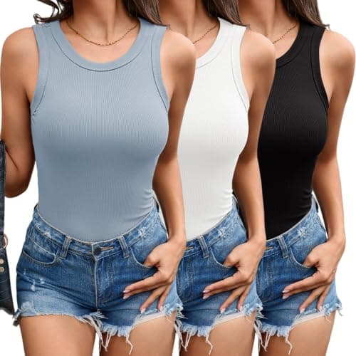 MLYENX 3 Pack Tank Tops for Women Sleeveless High Neck Ribbed Casual Basic Stretchy Fitted Summer Going Out Fashion Clothes - Image 1