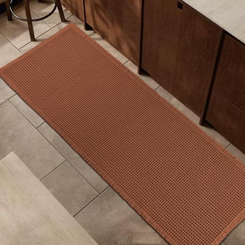 Siyaluens Luxury Waffle Bath Mat, Super Absorbent Non Slip Bathroom Rugs, Boho Ultra Soft Comfort Machine Washable Quick Dry Floor Mats with Tassels (Coffee, 24" x 72")