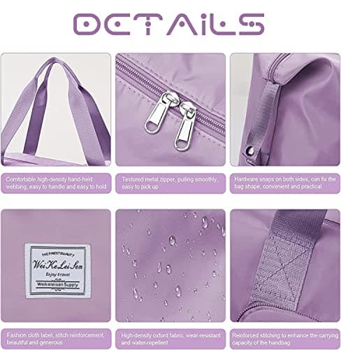 Large Capacity Foldable Travel Bag, Sports Shoulder Bag, Duffel Bag with Wet and Dry Separation, Oxford Fabric, Waterproof (Purple) - Thumbnail 6