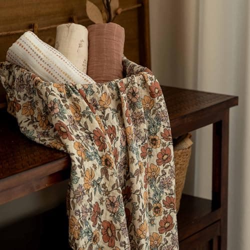 CIVARUA KIDS Muslin Swaddle Blankets for Newborn, 4 Pack Cotton Baby Blanket, Large 31.5 x 43.3 inch Breathable Soft Receiving Blanket, Essentials Swaddle Wrap Burping Clothes, Vintage Flowers - Thumbnail 5