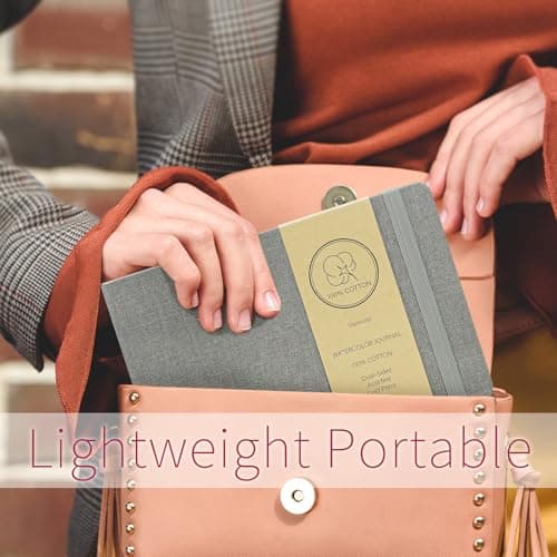 Vienrose 2 Pack Watercolor Sketchbook, 5.5"x8.2" Watercolor Journal with 24 Sheets 140 LB (300 GSM) Cotton Watercolor Paper, Grey Linen Cover Water Coloring Sketch Book - Thumbnail 5