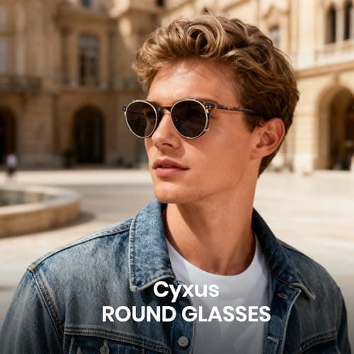 Cyxus Clip On Blue Light Blocking Glasses for Men Women, Round TR90 Metal Frame Eyeglasses with TAC Sunglasses Lens, UV Protection P1341B10 - Thumbnail 2