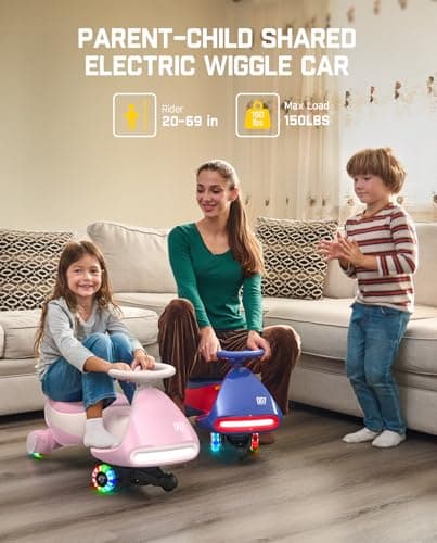 FanttikRide N7 Pro Electric Wiggle Car, Rechargeable Battery, CyberWiggle, 2 in 1 Swing Car, 2 Speeds Max 4 Mph, Anti-Rollover, Flashing Wheels, Bluetooth, Ages 3+, 150 Lbs,Pinkish White - Thumbnail 4
