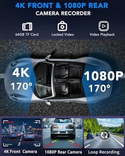 10.26" Apple Carplay Screen for Car, Wireless Portable Car Play & Android Auto HD Touch Screen, 4K Dash Cam, 1080P Backup Camera, Bluetooth 5.0, FM/Mirror Link/GPS Navigation, for All Vehicles - Thumbnail 4
