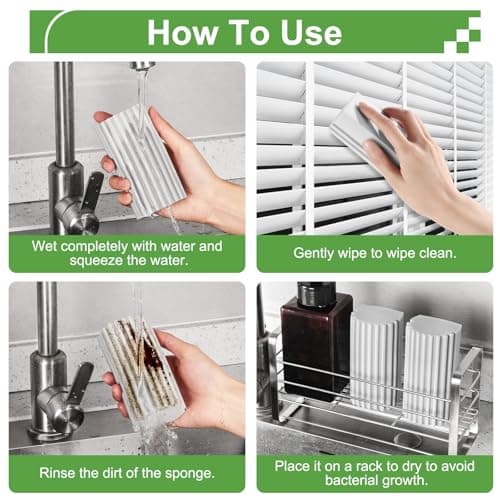 Jeymei 4-Pack Damp Clean Duster Sponge,Damp Dusting Sponge,Duster Baseboard Cleaner Sponge with Ridges,Reusable Wet Duster Sponge,Household Cleaning Sponges for Blinds(Grey,Yellow,Pink,Green) - Thumbnail 3