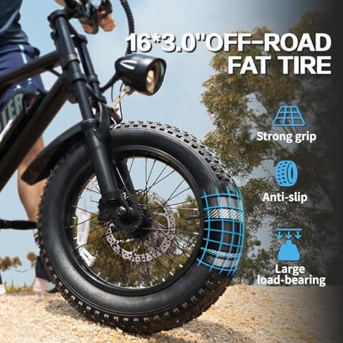 AVDLBIKE Electric Bike, 16'' Fat Tire E-Bike for Teens &Child/Adults, 500W Small Ebike with 36V/12.8Ah Removable Battery, 20 MPH /45 Mile Range, Full Suspension Off-Road Electric Dirt/Mountain Bike - Thumbnail 5