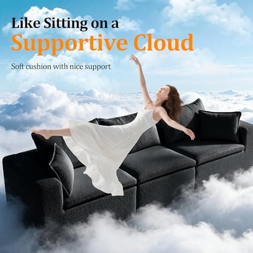105" Modular Sectional Sofa, Cloud Boneless Couch with Layered Cushion,3 Seaters Flexible Module Sofa Convertible L Shaped Couches Combination for Living Room and Office(Black, 105" 3 Seaters) - Thumbnail 4