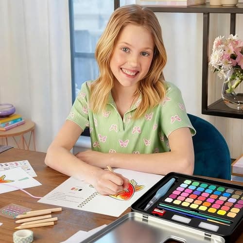 2 Pcs Watercolor Workbooks, Coloring Book Beginner Friendly Painting Kit, 12 Different Patterns of Original DIY Designs, 48 Colors Watercolor Paint Set with Palette and Brush - Thumbnail 5