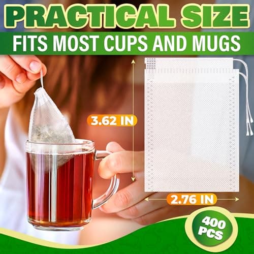 400 Pcs Disposable Tea Bags for Loose Leaf Tea - 3.62 x 2.76 Reusable Teabags Made From Unbleached Non-Woven Material - Multi-Functional Infusion Bags for Spice Pouch, Aromatherapy, Eye Compress & Spa - Thumbnail 2