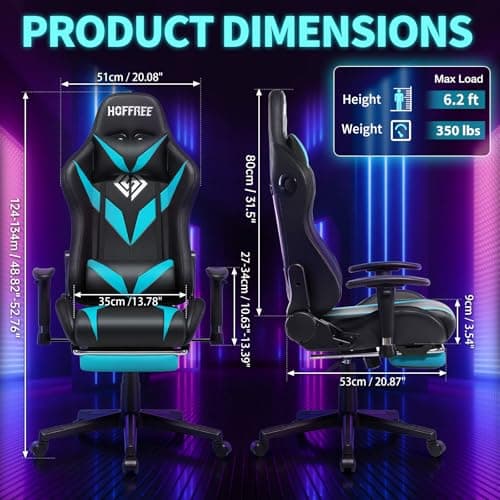 Led Gaming Chair with Speakers Massage 165° Reclining Computer Chairs-Blue - Thumbnail 3