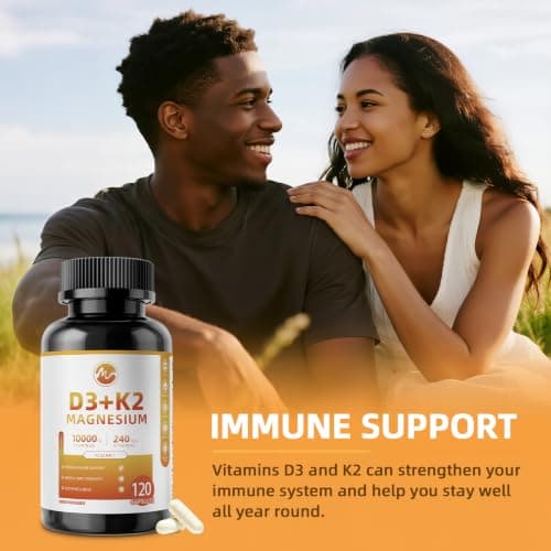 M inch Vitamin D3 K2 with Magnesium, Vitamin D3 10000 IU, Vitamin K2 MK-7 240 mcg, 6-in-1 K2 D3 Vitamin Supplement with Quercetin for Bone, Immune & Moo*d Support, Highly Bioavailable, 120 Capsules - Thumbnail 5
