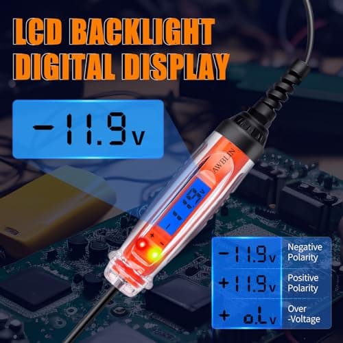 AWBLIN Automotive Test Light 3-72V DC Digital Light Tester with Voltmeter, Heavy Duty Auto Circuit Tester with LCD Backlight Display and LED Indication, Electric Test Pen with Illumination - Thumbnail 3