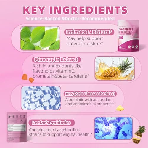 Vaginal Probiotics Gummies for Women, pH Balance for Women, Feminine Probiotics Gummy for Vaginal Health, Odor Control, Gut Health, Immune Support, Pineapple Probiotic Gummies for Woman, 90 Count - Thumbnail 4