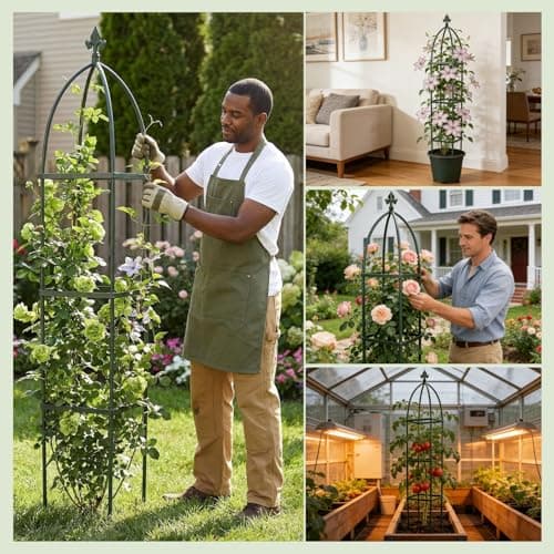 Lancisism 100% Metal Trellis for Climbing Plants Outdoor - Garden Metal Obelisk Trellis Vertical Plant Support for Climbing Vines & Flowers - Sturdy Steel Arch Trellis for Potted Plants Indoor Green - Thumbnail 6