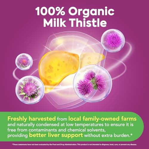 Surebounty Organic Milk Thistle, Concentrated Seed Extract, 80% Silymarin, Liver Support Cleanse Detox, Fatty Liver Supplements, Non-GMO, No Gluten & Soy, 120 Veggie Caps, 4 Month Supply - Thumbnail 2