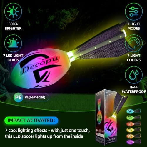 KASTUMBGA Rechargeable Glow in The Dark Light Up Football-7RGB Color Changing LED, Impact-Responsive, Durable Foam (No Pump), Perfect for Beach/Park/Backyard, Birthday Gift for Boys 6-15 Years Old - Thumbnail 3