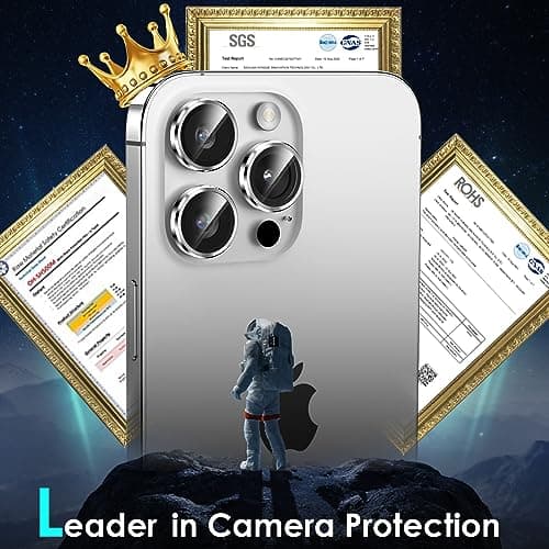 YWXTW CameraLens Protector,[1 Step Installation Tray] Tempered Glass Screen Metal Individual Cover Accessories Case Friendly (Silver Titanium) (iPhone 15 Pro/15 Pro Max) - Thumbnail 2