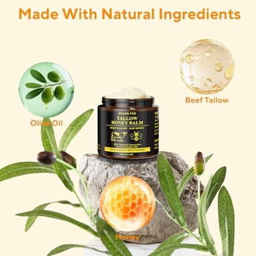 Henjaca Beef Tallow for Skin, Tallow and Honey Balm, 5 oz Organic Grass-Fed Whipped Beef Tallow Cream, Deep Moisturizing Facial & Body Balm, 100% Natural Face Moisturizer for All Skin Types - Thumbnail 3