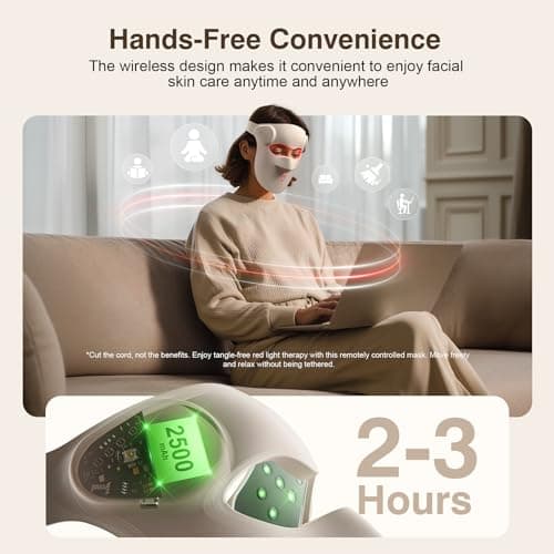 Red Light Therapy for Face, 9 Modes Wireless Face Mask Light Therapy, 850nm Infrared & Red Light Masks, 2500mAh Rechargeable, 3D Facial Fit, Light Therapy Skin Care At Home - Thumbnail 6