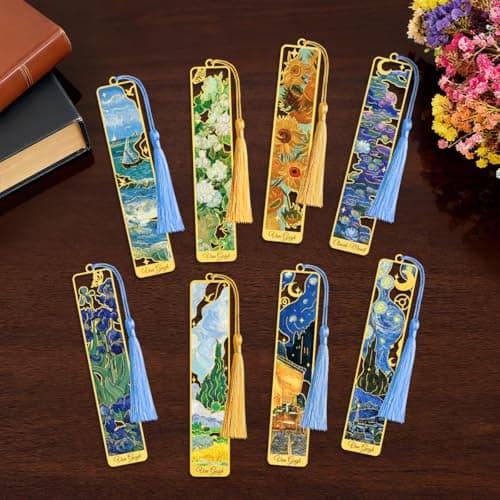 Metal Bookmarks with Tassel, Kinsound Golden Van Gogh Monet Oil Painting Theme Cute Hollow Book Markers for Reading Women, Kids, Teachers, Students, Reading Accessories Gifts for Book Lovers (8PCS) - Image 1