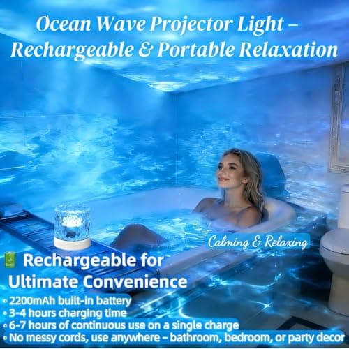 Cordless Northern Aurora Borealis Light Projector for Bedroom-Water Ripple Ocean Wave Projector Light-Shower Lamp-Teen Girl Gifts Trendy Stuff-Shower Mood Light-Bathroom Night Light-Ambient Lighting - Thumbnail 4