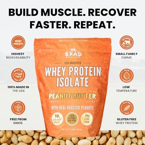 B.rad Grass Fed Whey Protein Isolate | Ultra-Pure, All-Natural, Clean Ingredients | 2 Pounds | 100% USA Sourced | Peanut Butter - Thumbnail 4