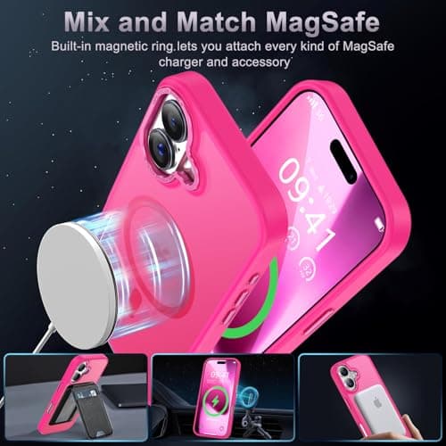 Newfuture Magnetic for iPhone 17 Case [Compatible with Magsafe] [Military Grade Drop Protection] Translucent Matte Anti-Scratch Shockproof Protective Phone Cover 6.3 Inch, Hot Pink - Thumbnail 2
