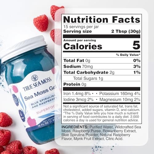 TrueSeaMoss Sea Moss Gel – Made in USA – Wildcrafted Seamoss, Fruits & Jarred Vegetables – Blue Spirulina, Pack of 1 (Labels May Vary) - Thumbnail 2