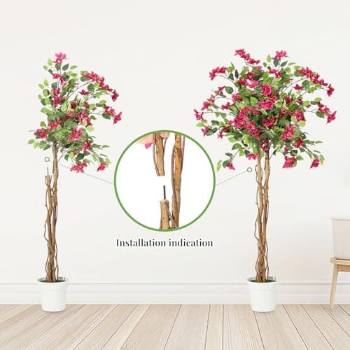 GarveeHome 5 ft Artificial Bougainvillea Tree, Tall Potted Artificial Plants Indoor, Faux Tree with Wood Trunk and Pink Flowers for Outdoor - Thumbnail 4