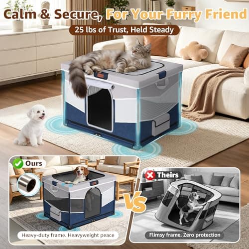 LOOBANI Foldable Dog Playpen for Small Dogs, Indoor/Outdoor Puppy Cat Playpen with Removable Washable Fabric Cover, Sturdy Steel Frame & 690D Oxford Cloth, Portable Dog Crate 32"x24"x22", Blue - Thumbnail 2