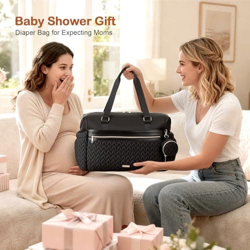 Lekesky Diaper Bag Tote for Mom, 37L Large Diaper Tote Bag, Baby Hospital Bag for Women Labor Delivery, Travel Diaper Bag with Changing Pad, Pacifier Case, Insulated Pockets, Luggage Sleeve, Black - Thumbnail 2