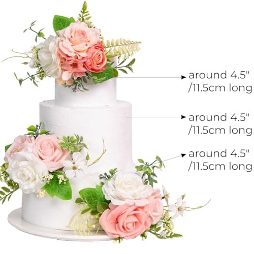 TINGE TIME 3Pcs Pre-made Cake Toppers，Silk Artificial Flowers Decor，Cake Decorations for Weddings, Birthdays, Party,Baby Shower,Celebration (PeachPink&White) - Thumbnail 6