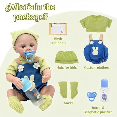 PUAMUBUA Real Life Baby Dolls,18 Inch Lifelike Realistic Newborn Baby Dolls with Cute Soft Vinyl Body, Muñecas Reborn Toddler,Silicone Baby Doll with Accessories for 5 Year Old Girl (Green) - Thumbnail 2