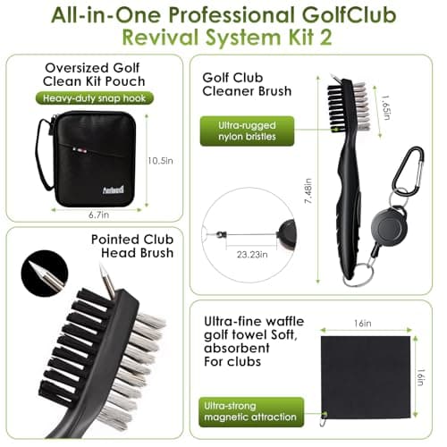 Aerlouxa 6-in-1 Golf Club Cleaning Kit - Club Cleaner, Grip Cleaner, Polish, Water-Spray Brush,Professional Golf Towel & Portable Bag | Restores Clubs, Removes Rust/Scratches, Renews Tackiness - Thumbnail 4